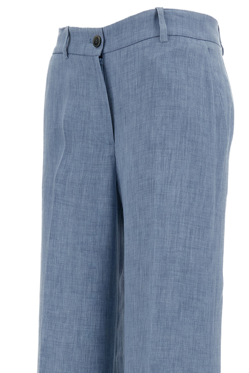 Light Blue Linen Blend Wide-Leg Trousers
