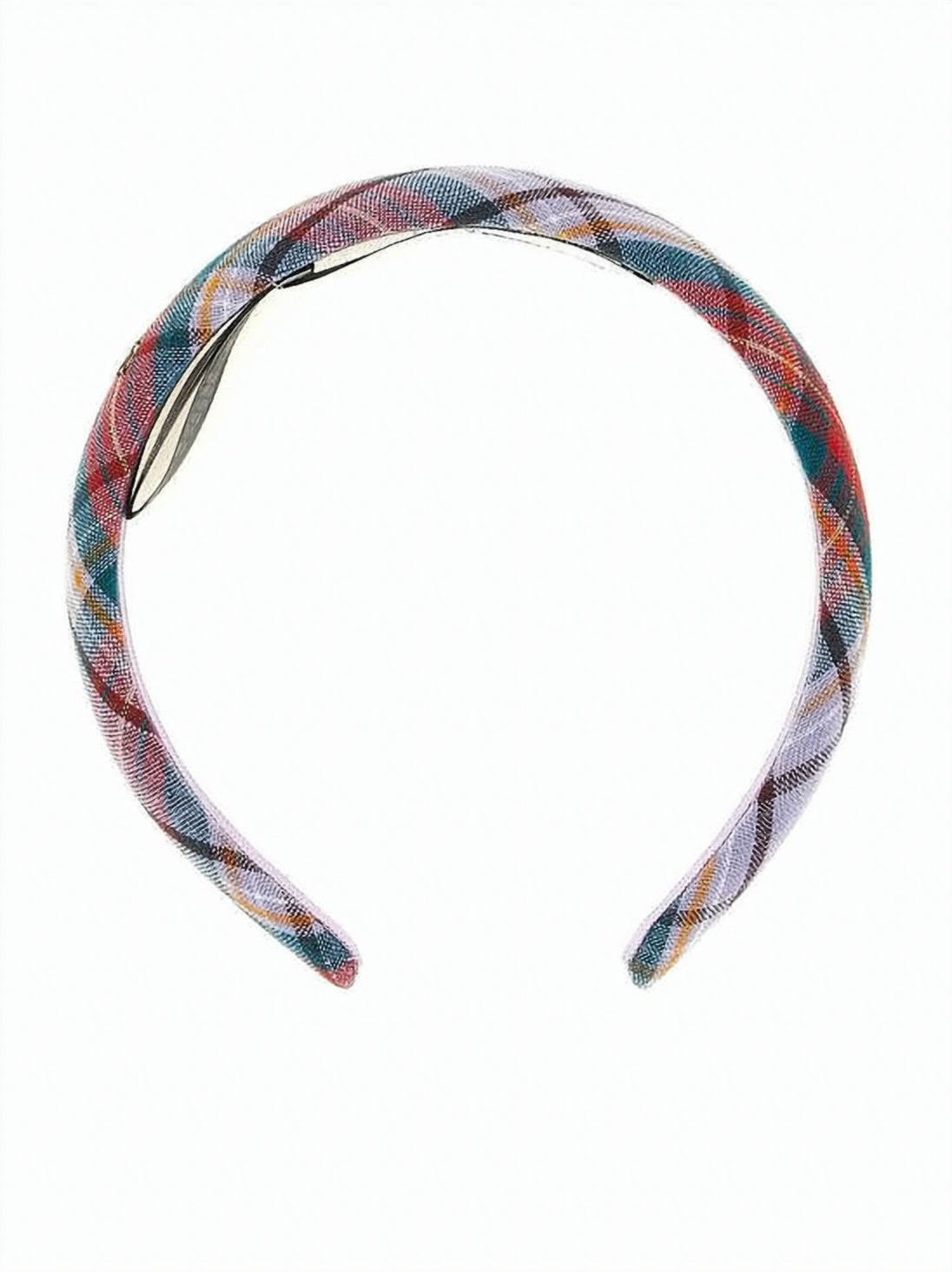 Plaid Linen Headband with Embroidered Emblem