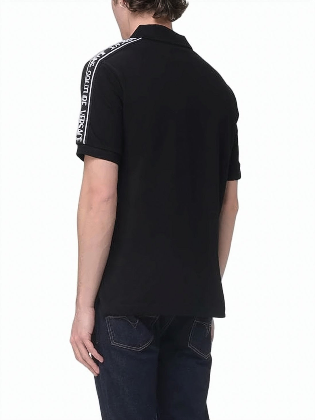 Short-Sleeve Black Polo Shirt With Branded Tape Detailing