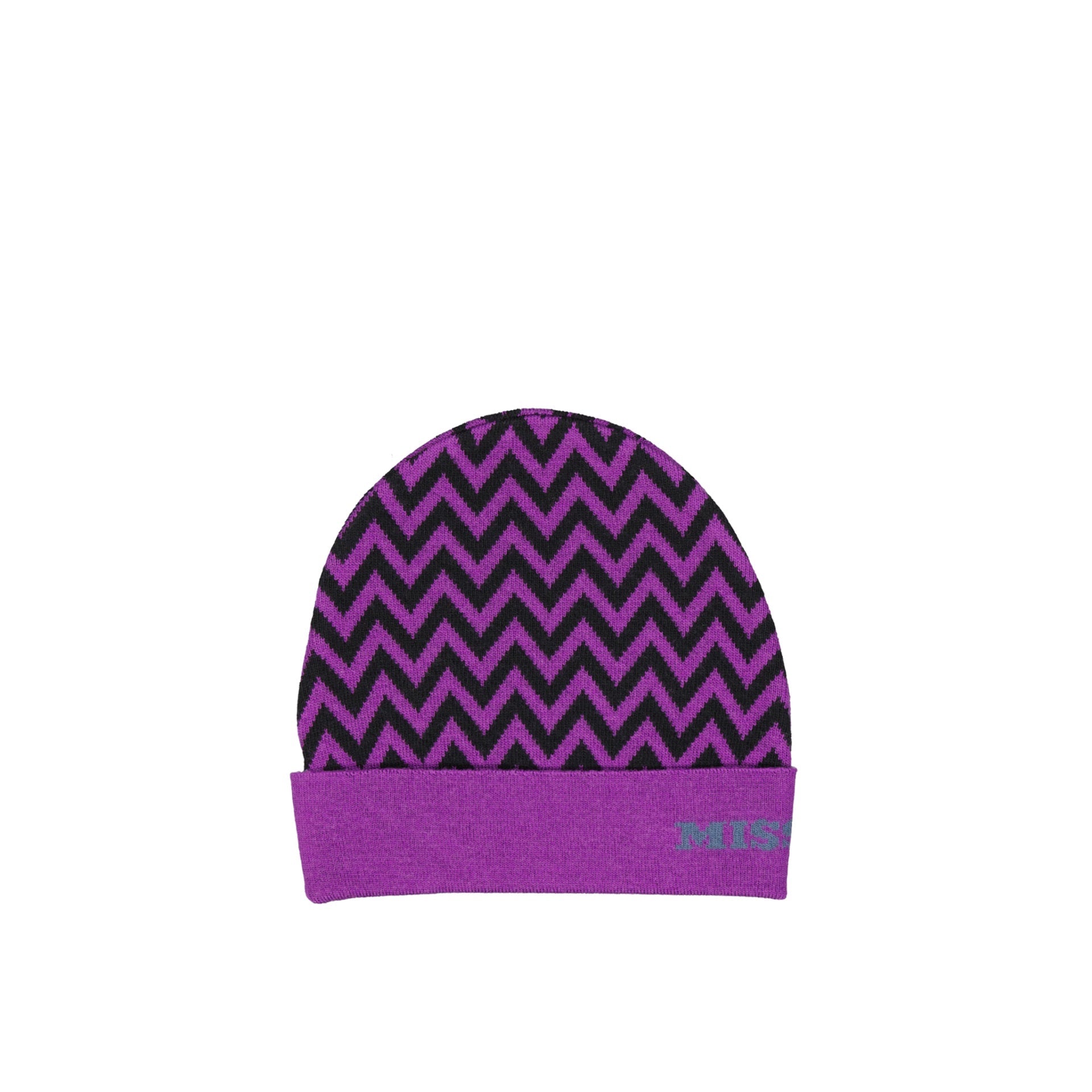 Purple Zigzag Wool Hat With Ribbed Trim