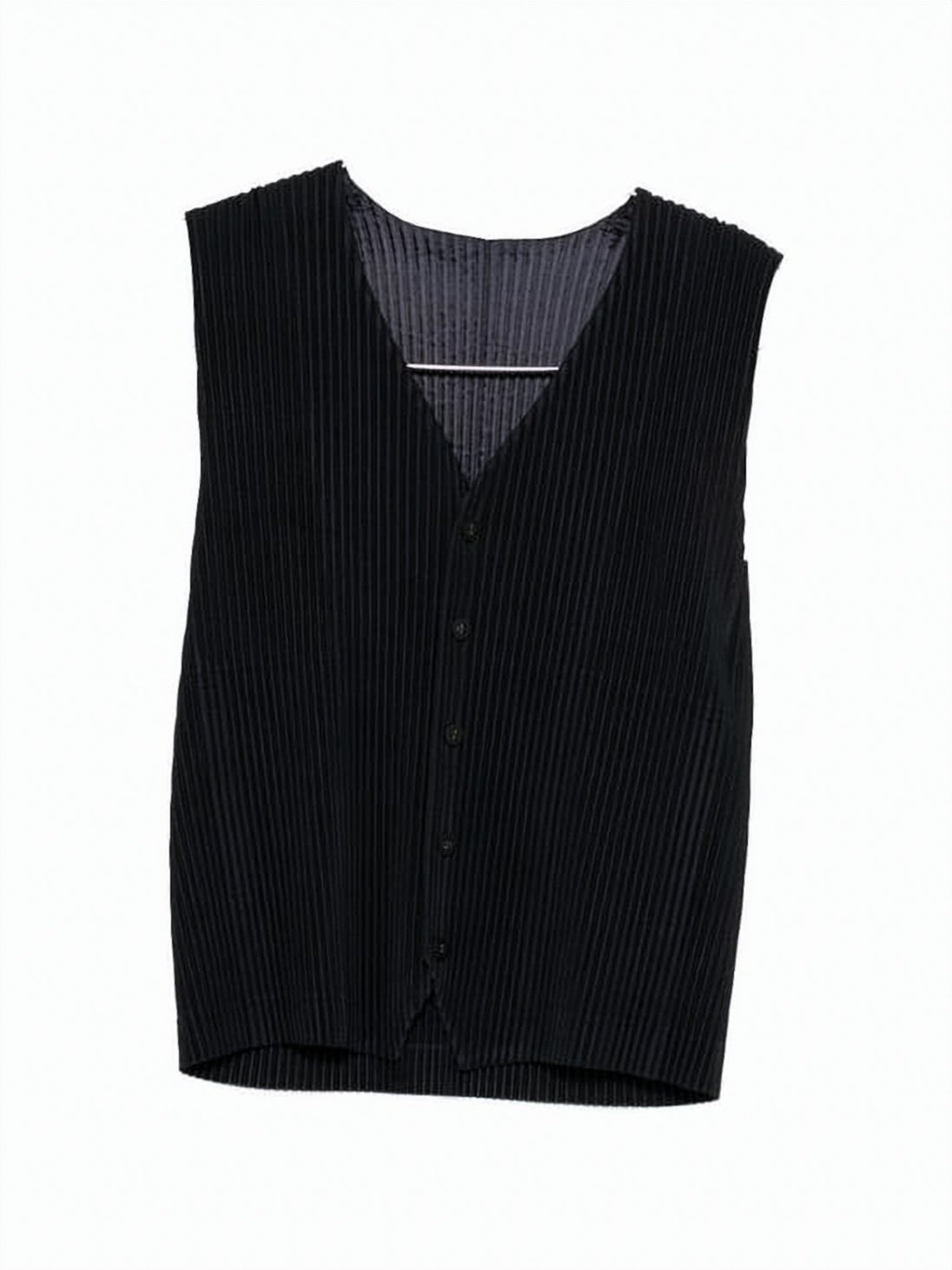 Fine Pleated Vest With Deep V-Neck