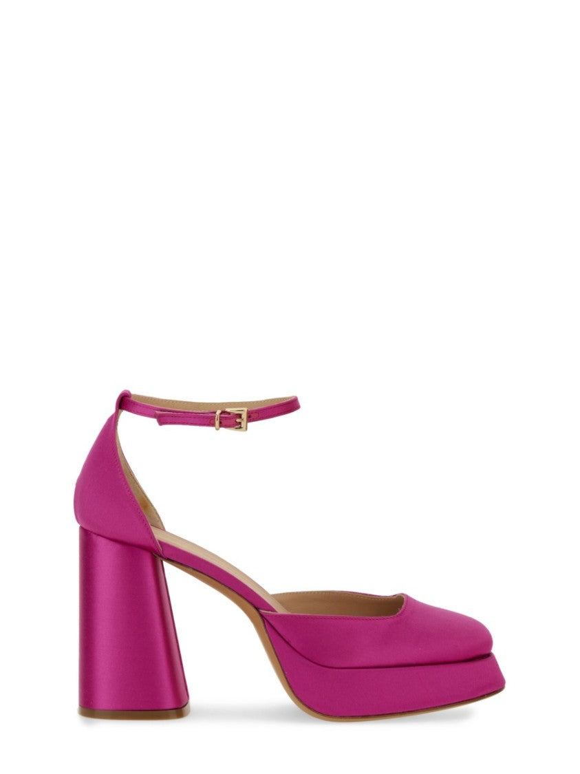 "Nicla" Silk Heels With Ankle Strap And Block Heel