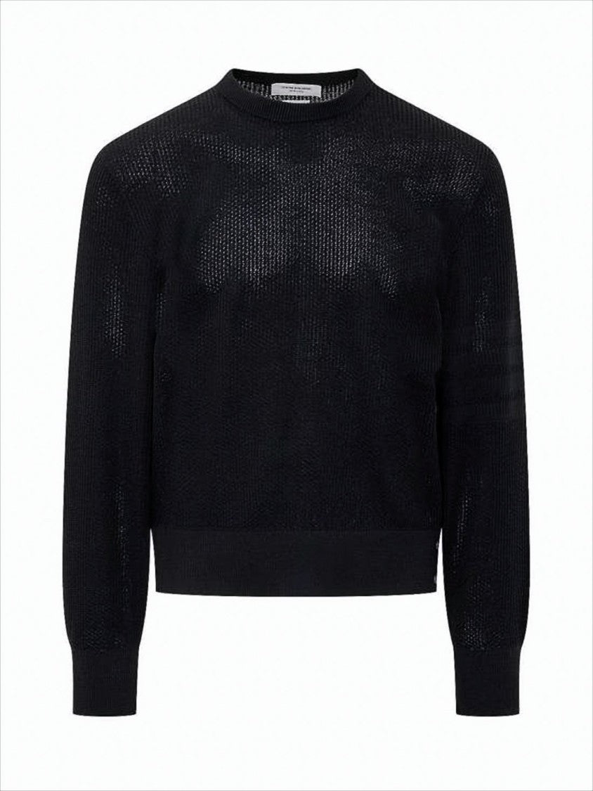 Black Structured Knit Sweater With Buttoned Cuffs