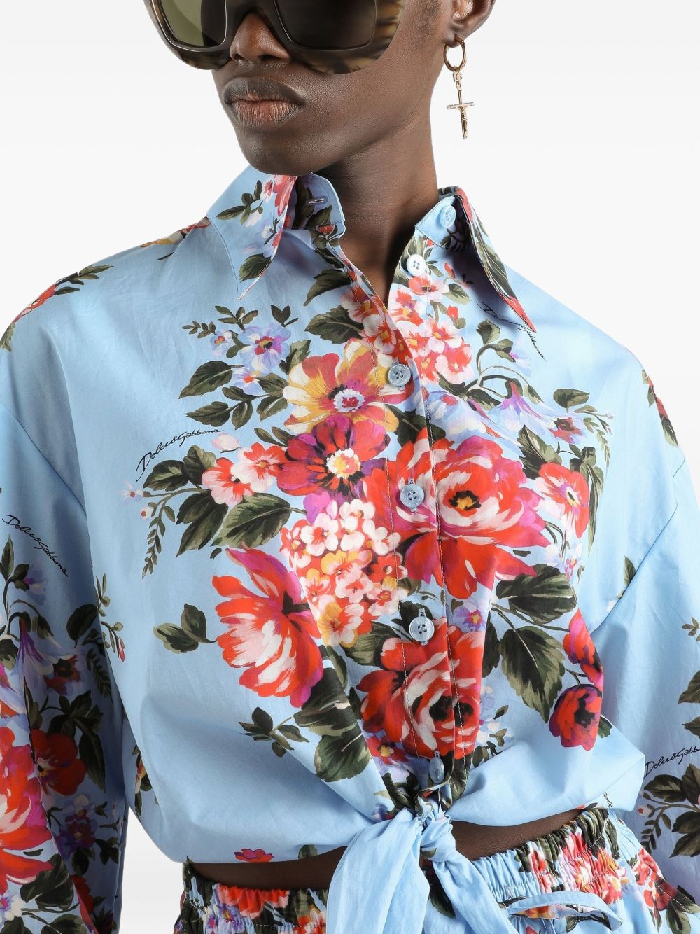 Cropped Floral Print Shirt