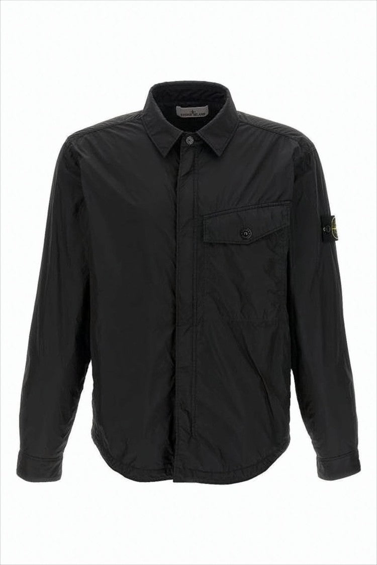 Lightweight Nylon Jacket with Classic Collar and Signature Patch