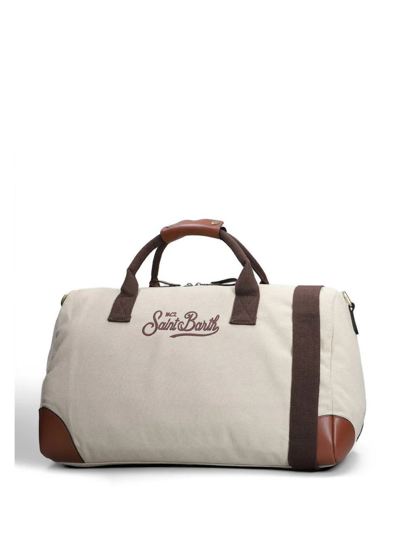 Cylindrical Duffle Bag with Brown Leather Accents