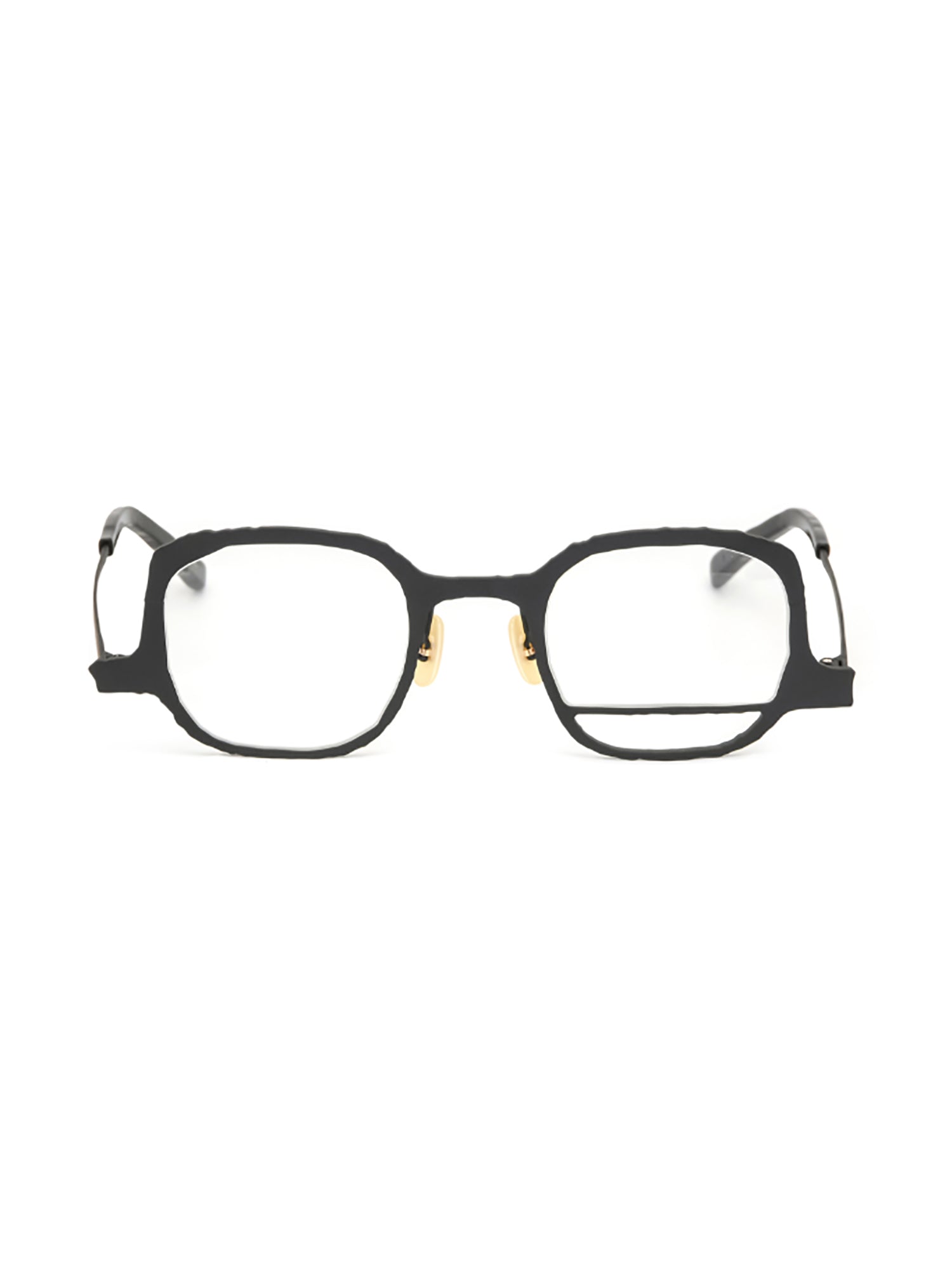 Geometric Black Optical Frames with Gold Accents