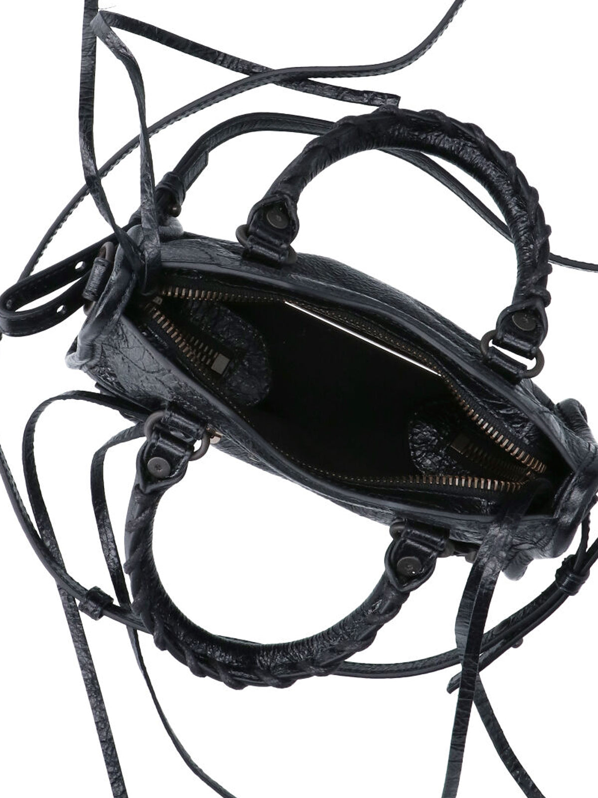 Compact Handbag with Textured Leather Surface and Braided Handles