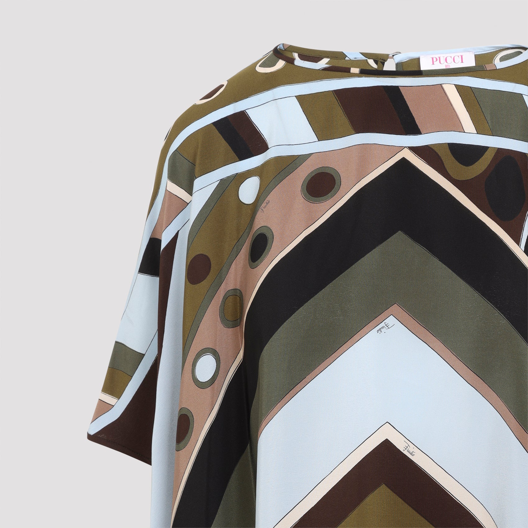 Geometric Pattern Silk Dress with Wide Sleeves