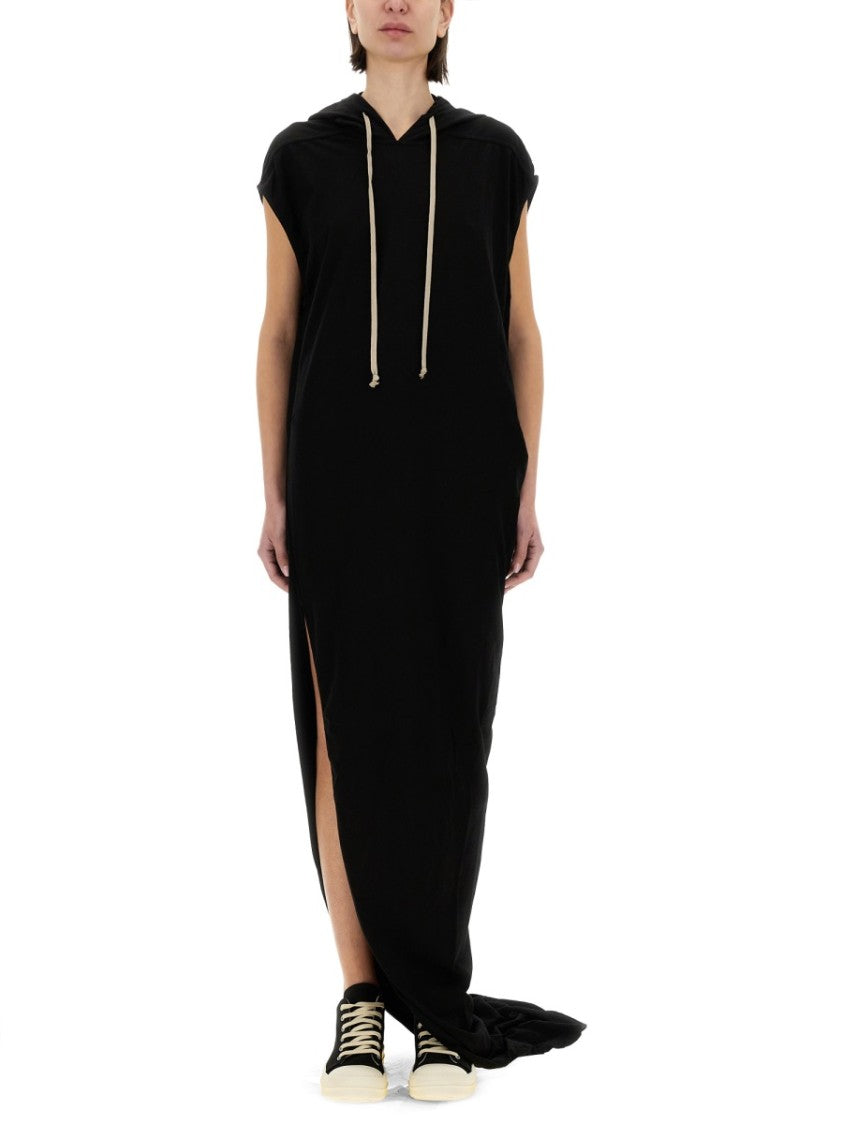 Hooded Black Maxi Dress With Side Slits