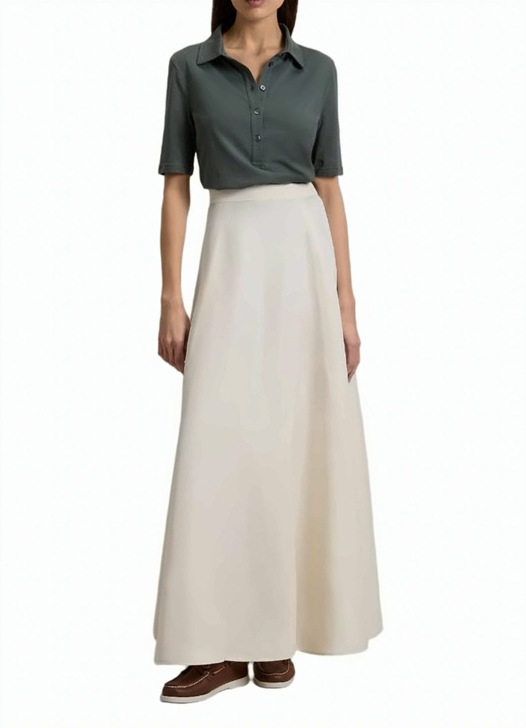 Long Linen Blend Front Pleated Skirt