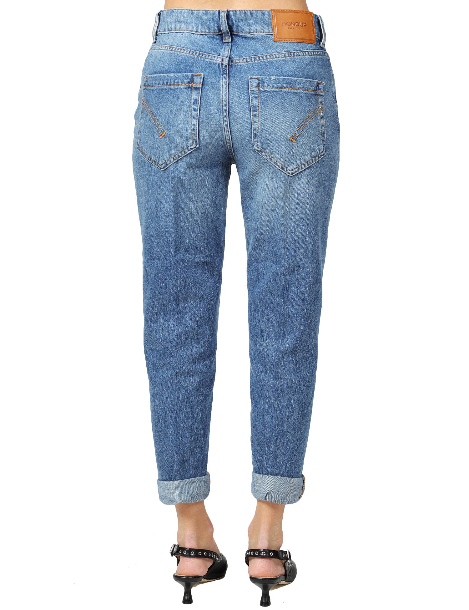 Mid-Rise Jeans with Metallic Buttons and Rolled Cuffs