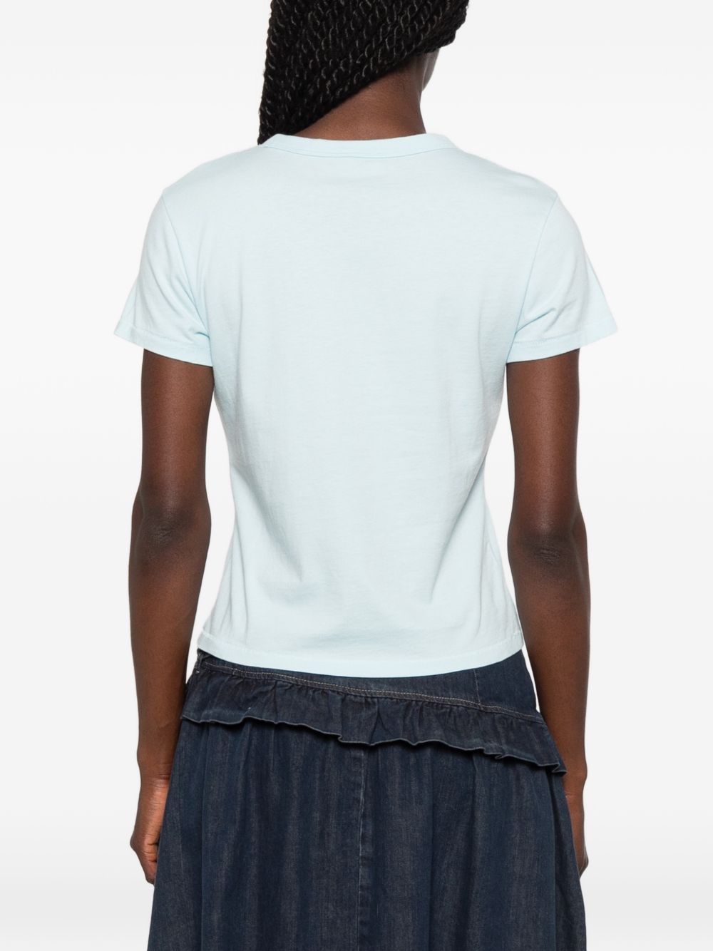 Light Blue Flower Embroidery Crew Neck Top