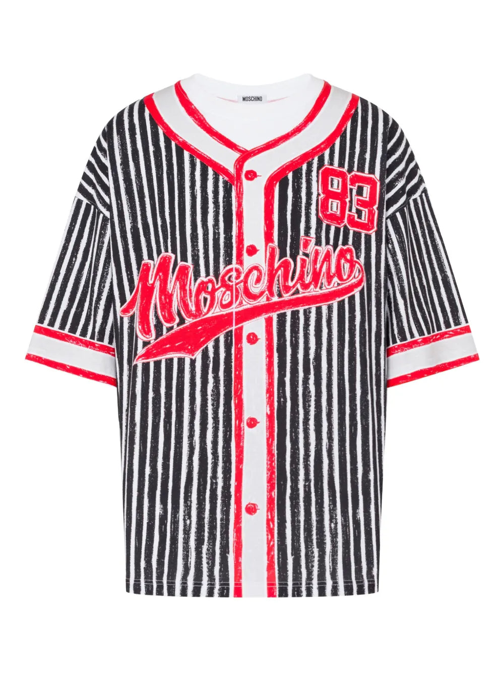 Vertical Stripe Shirt With Red Accents And Iconic Logo