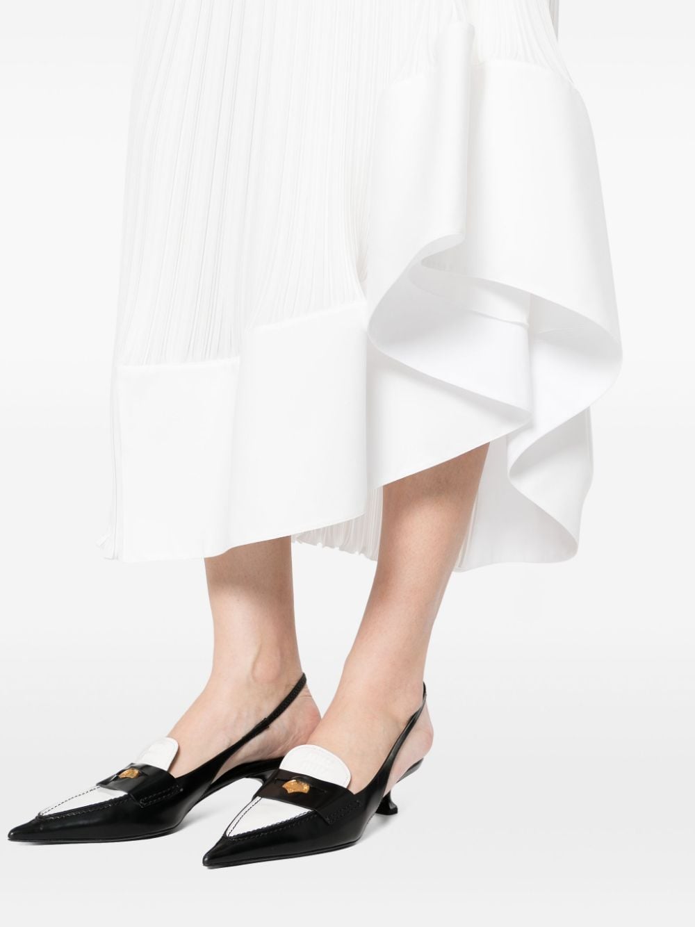 Pleated Asymmetric White Crepe de Chine Skirt