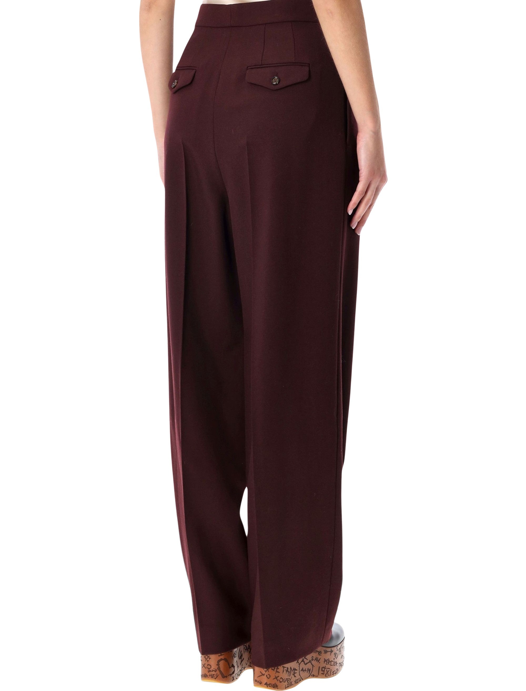 High-Waist Bordeaux Wool Gabardine Trousers