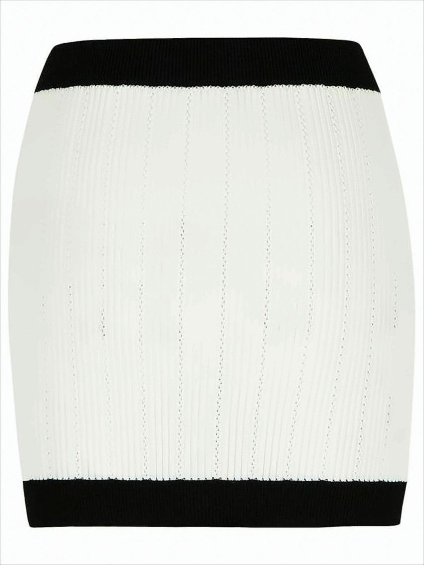 Ribbed White Mini Skirt with Ornate Gold Buttons