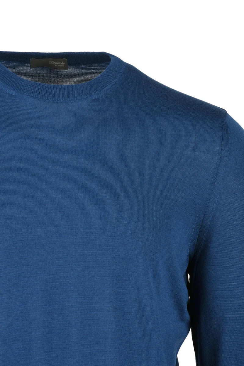 Crew Neck Merino Wool Sweater - Blue