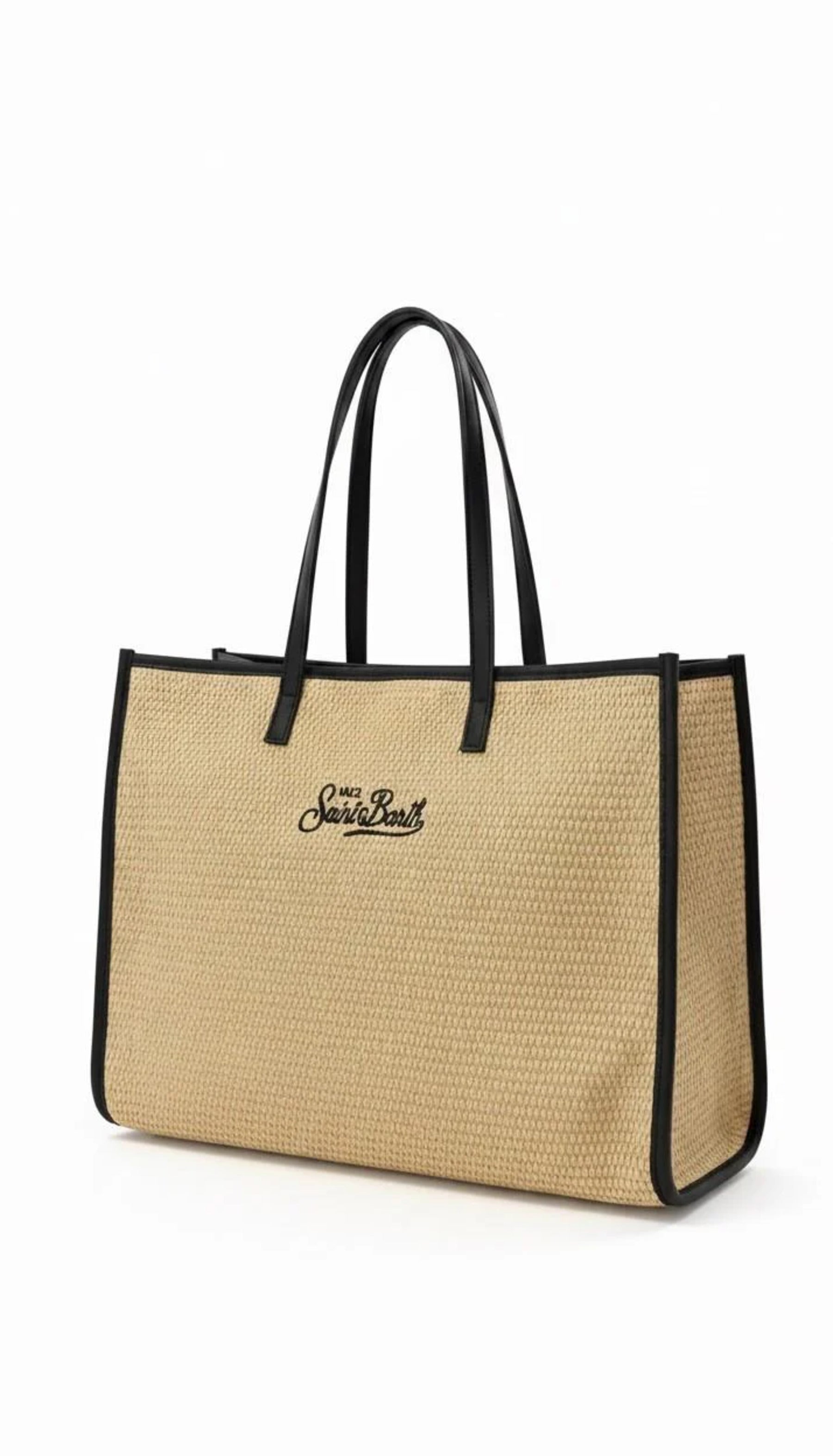 Structured Woven Tote Bag with Black Trim