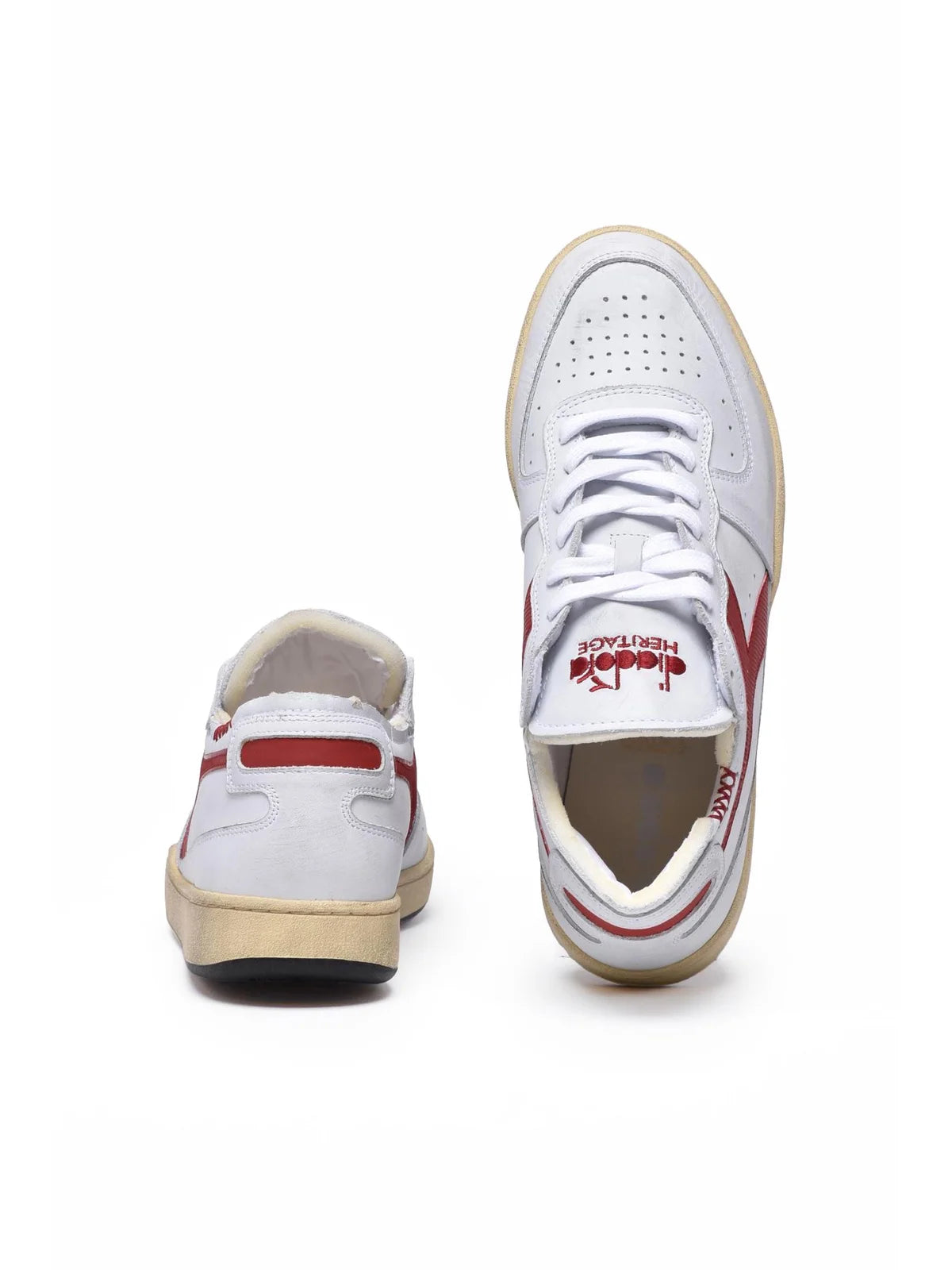 Grey Red Leather Basket Row Sneakers