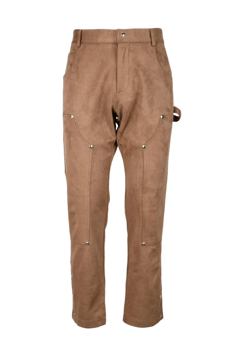Men's Faux Suede Cargo Trousers - Brown