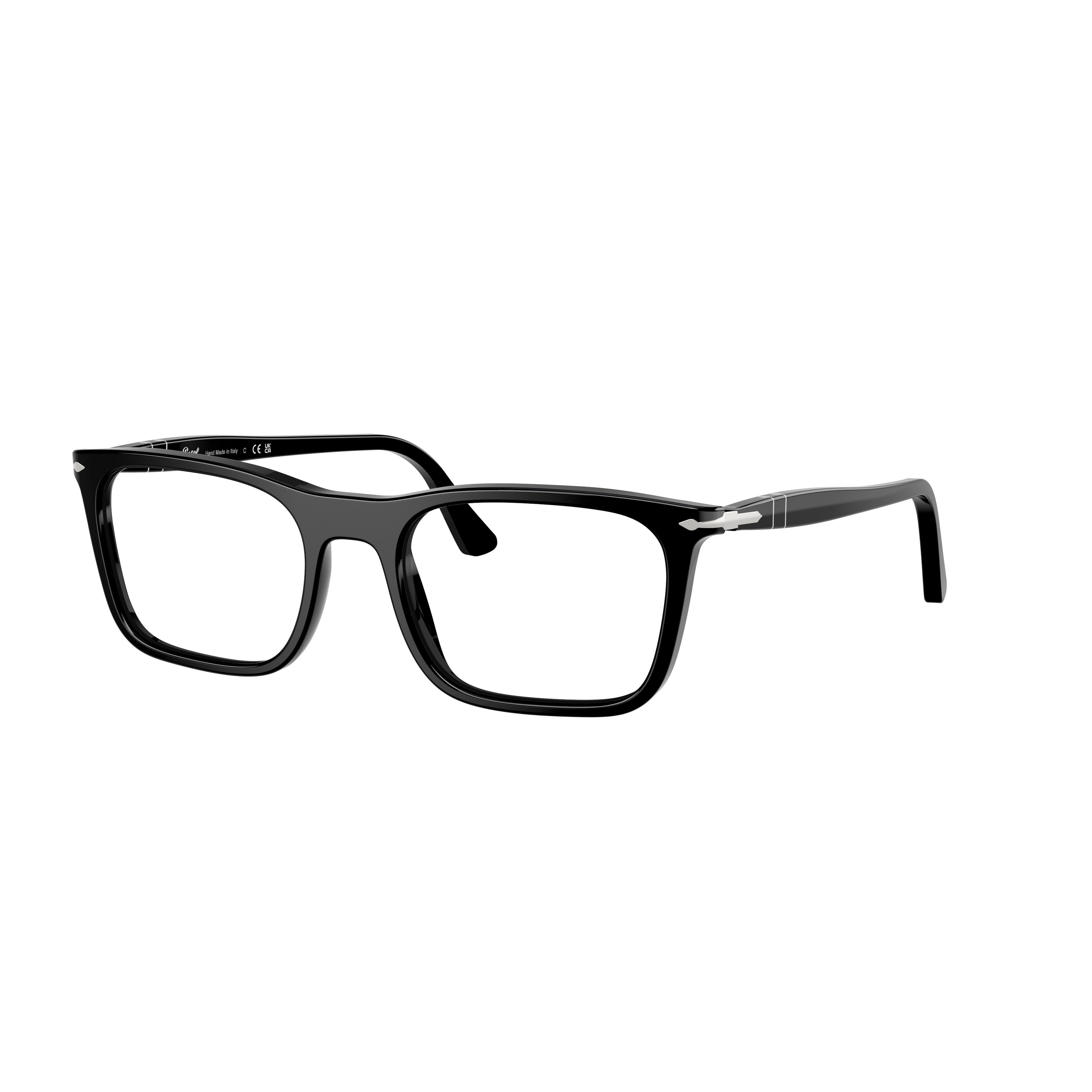 0po3358v Rectangular Glossy Black Acetate Eyeglasses with Silver Accents