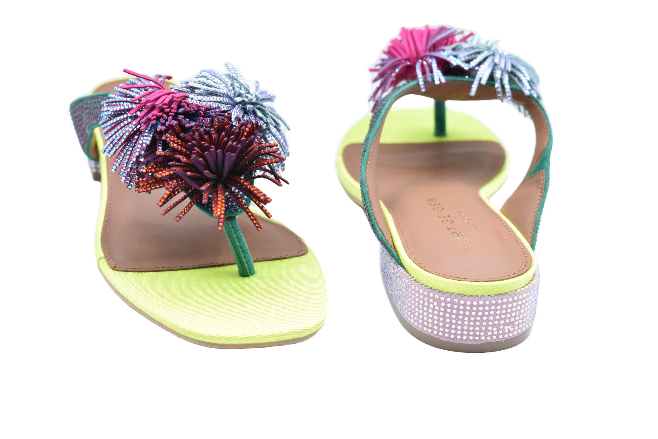 Low-Heeled Sandal With Colorful Pom-Pom Embellishments