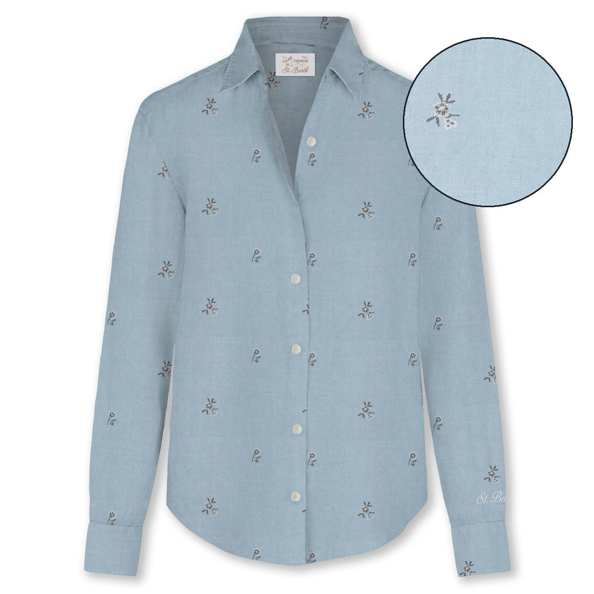 Meredith Chambray Floral Embroidered Shirt