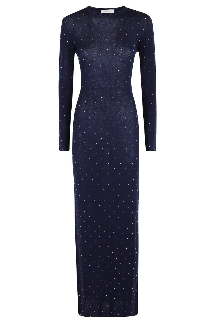 Fitted Long Dress With Golden Studded Embellishments