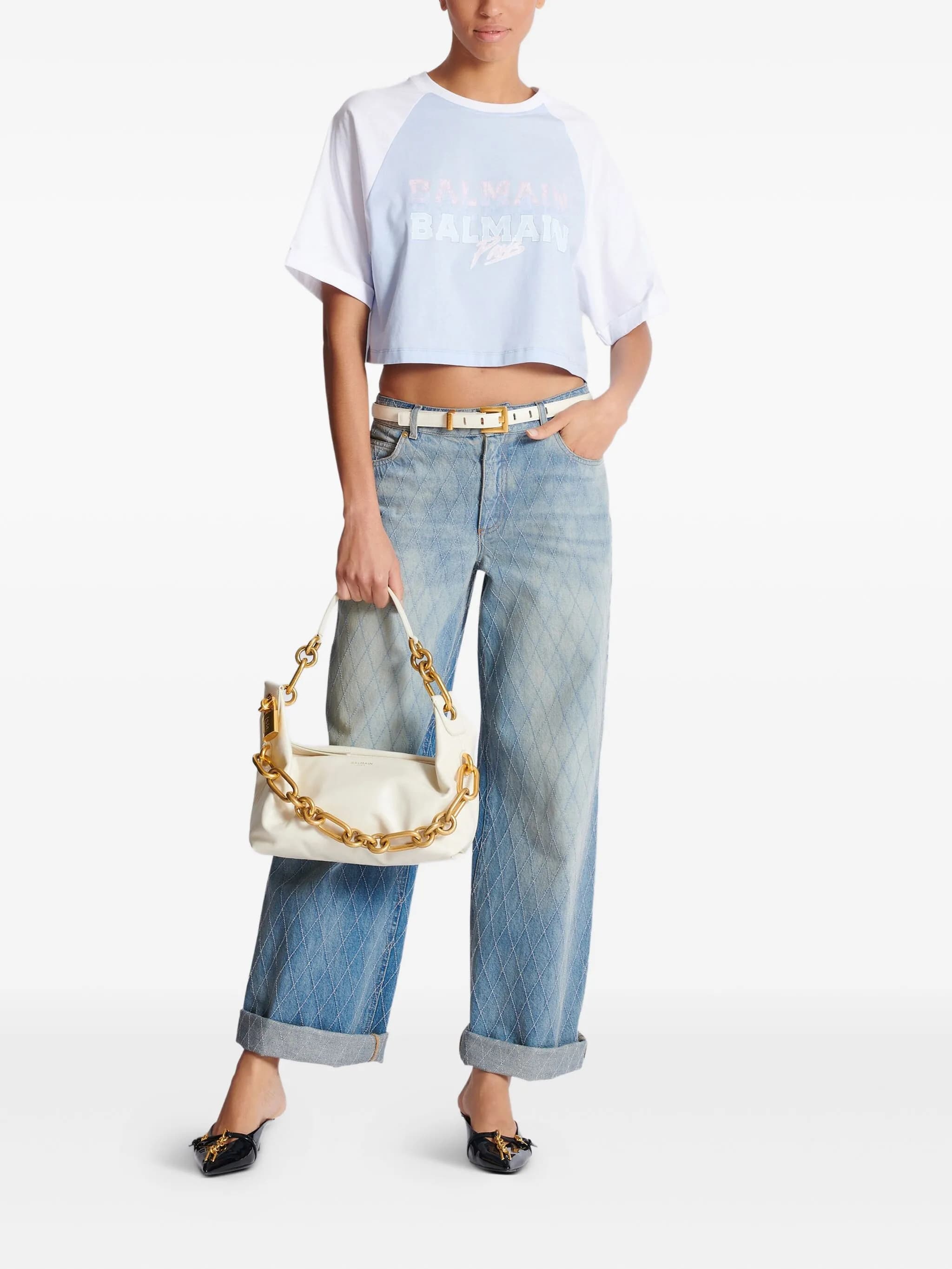 Light Blue Cropped Organic Cotton T-Shirt