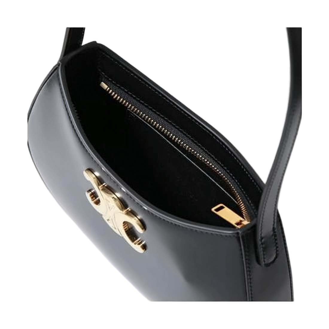 Curved Minimalist Black Calf Leather Shoulder Bag