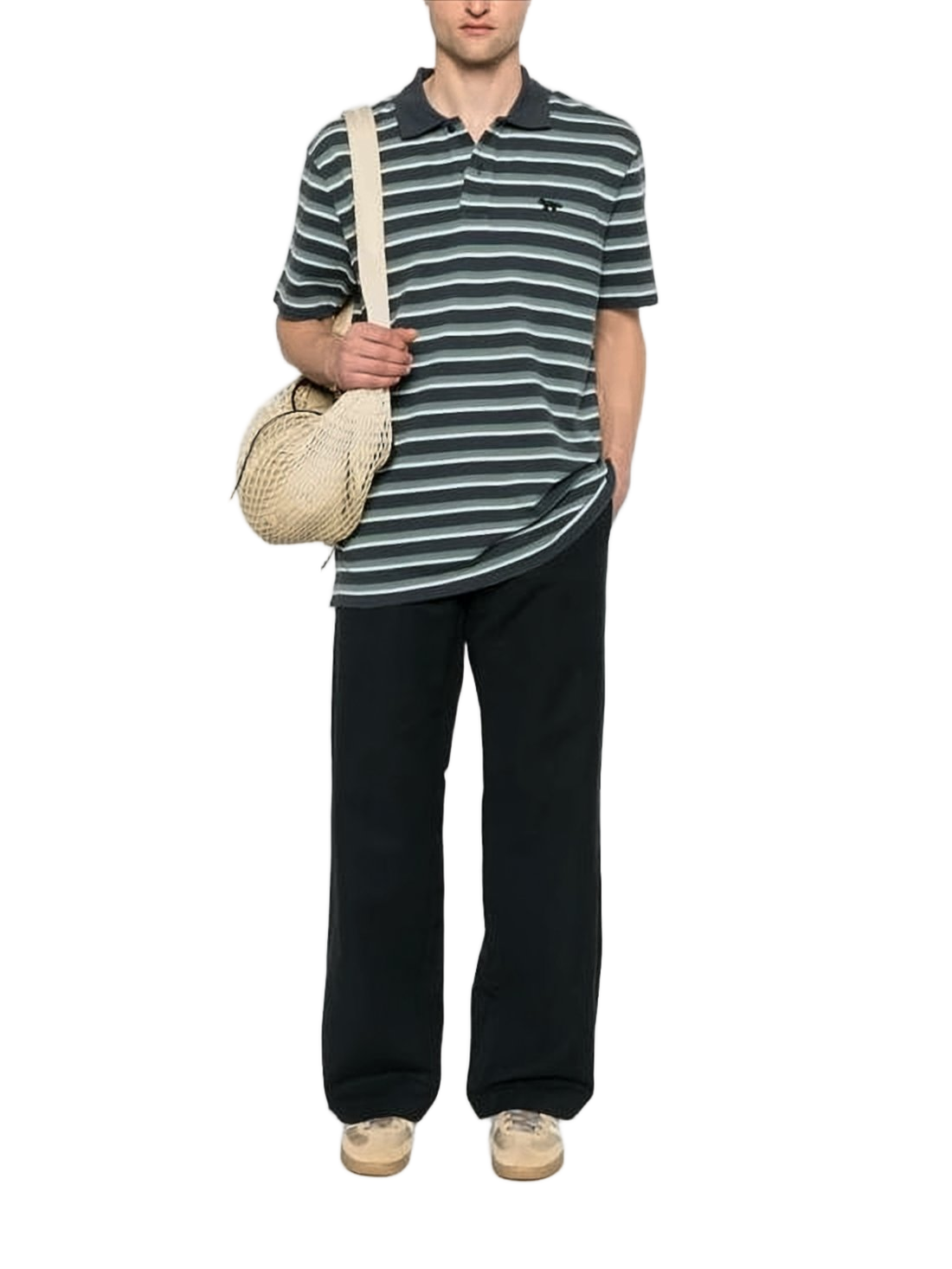 Horizontal Striped Polo Shirt with Classic Collar