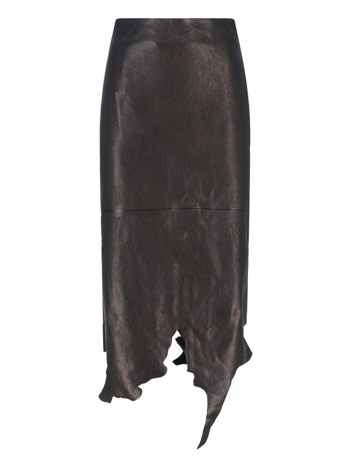 Black Asymmetrical Distressed Leather Skirt