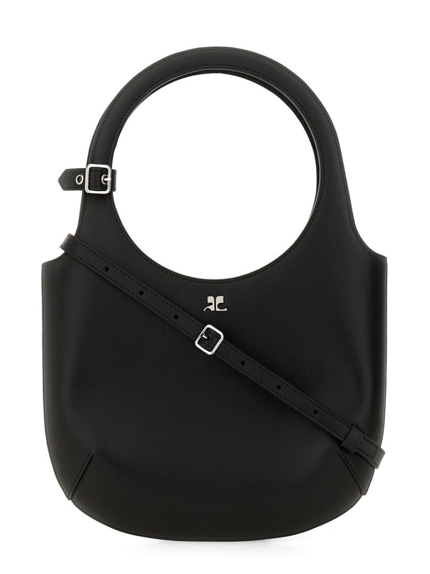 Circular Handle Leather Bag With Adjustable Strap