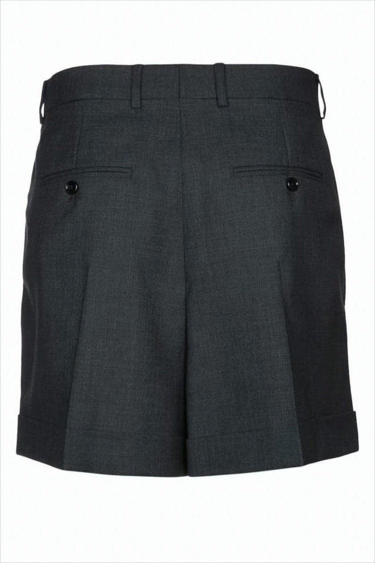 Tailored Grey Shorts With Front Pleats And Cuffed Hems