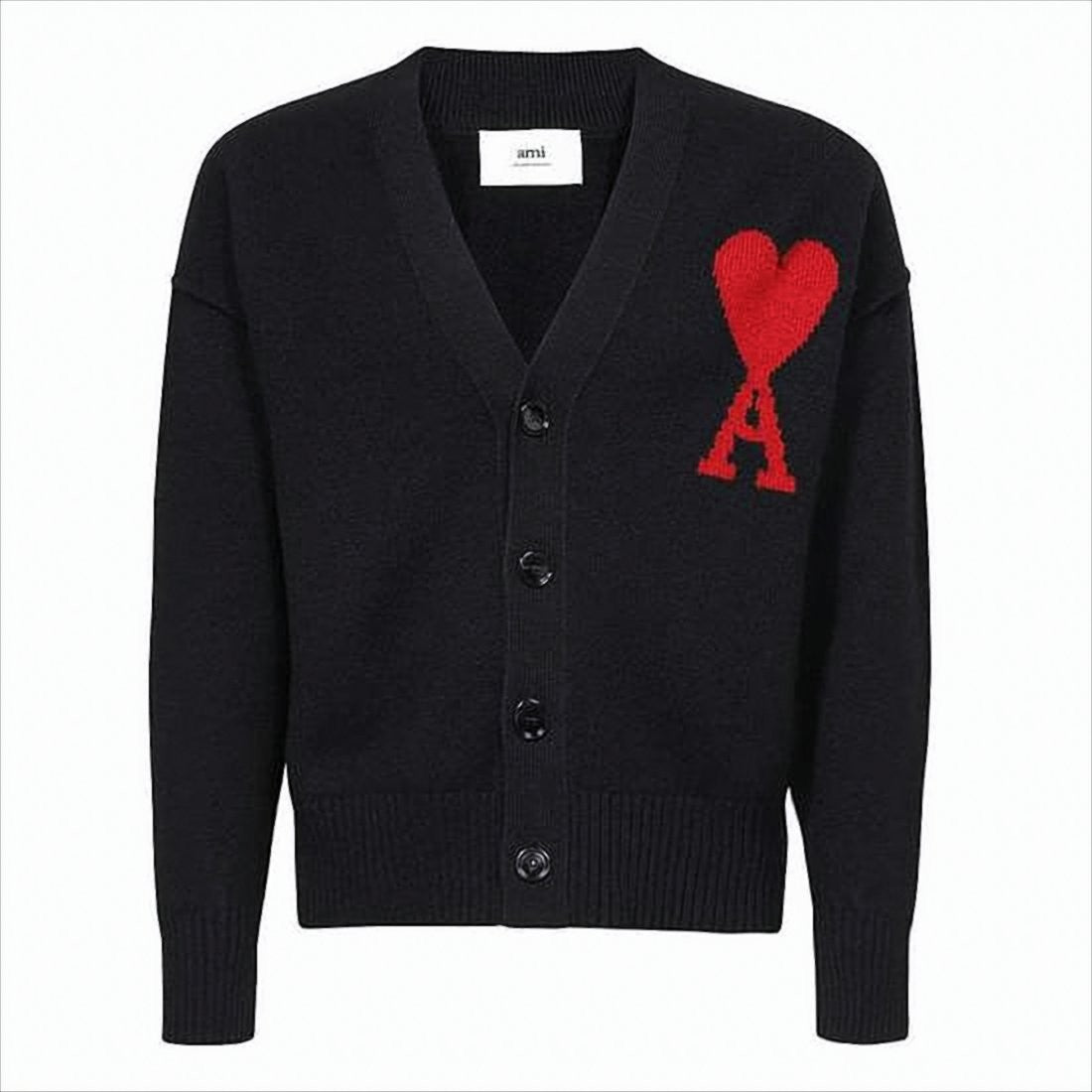 Wool Cardigan with Deep V-Neckline and Heart Motif