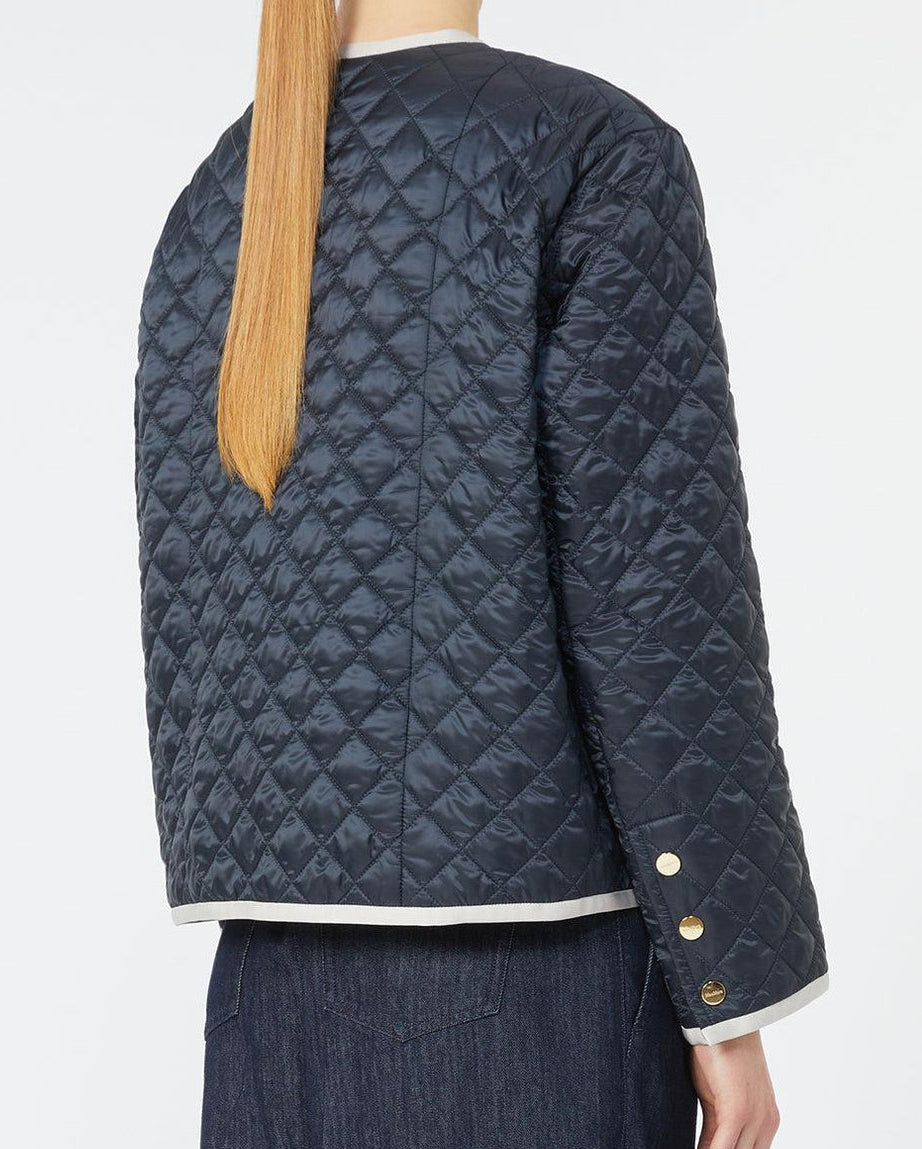 Quilted Blue Jacket with Diamond Pattern