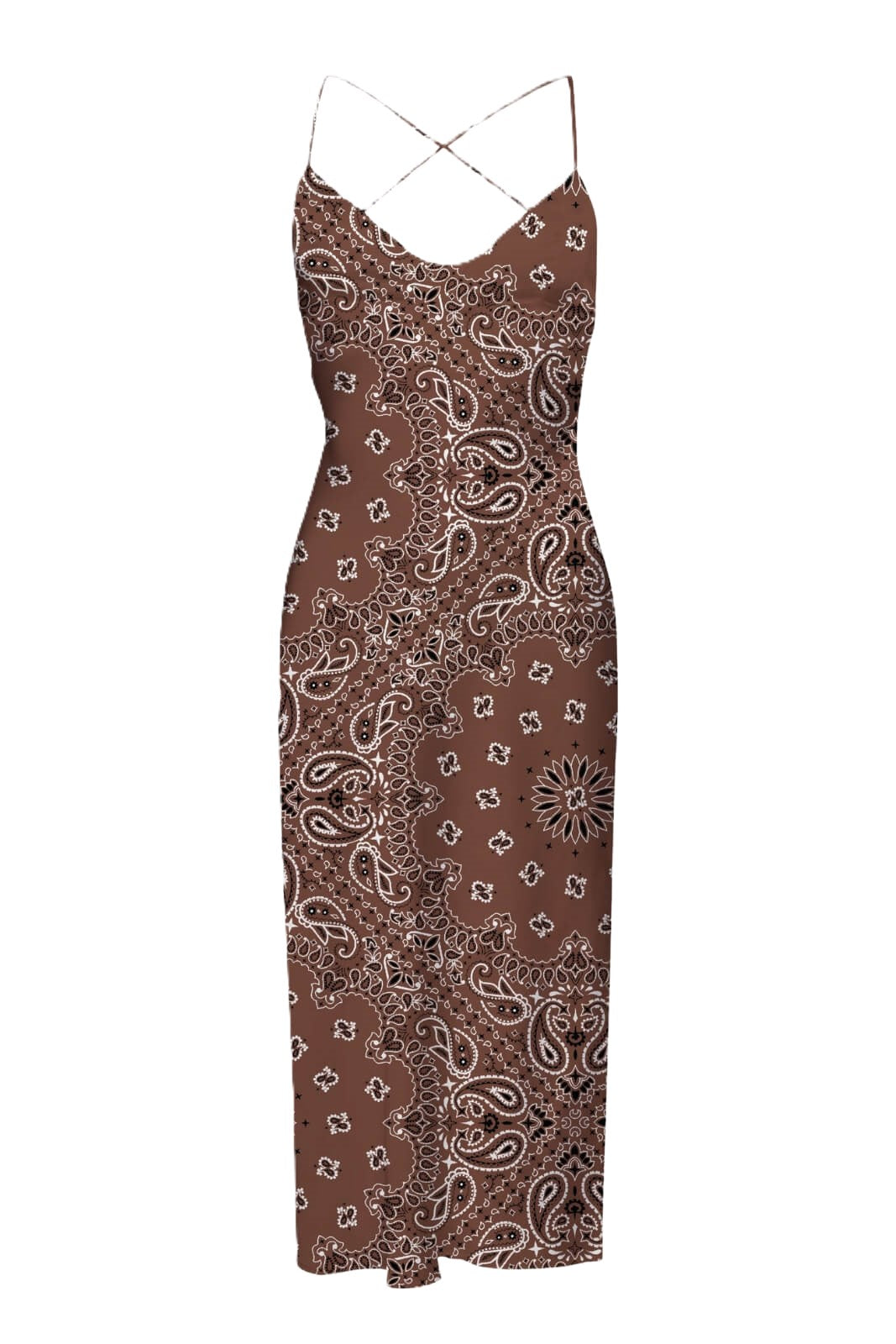 Crisscross Back Midi Dress with Intricate Paisley Pattern