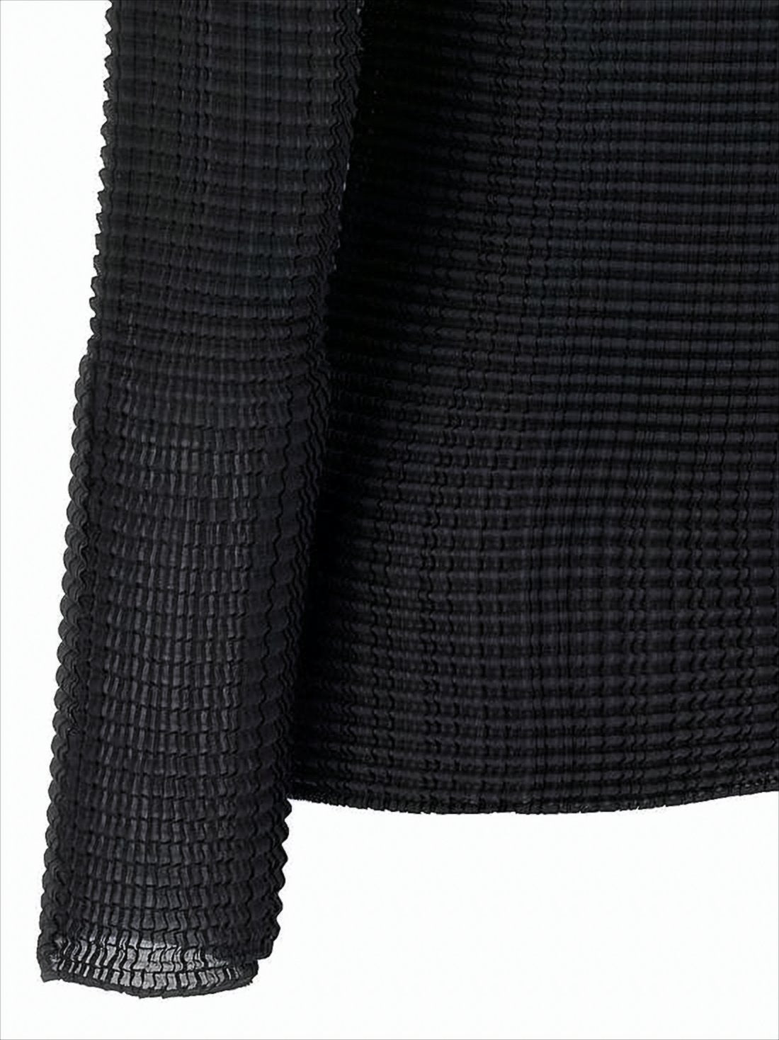 Textured Long-Sleeve Top with Ruffled Edges
