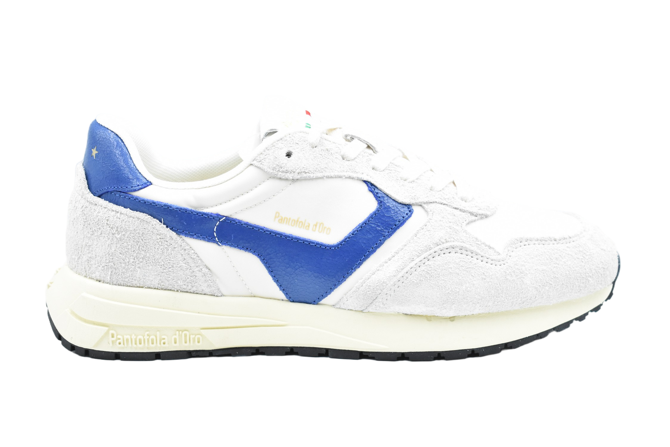 Low-Top Sneakers With Textured Blue Accents And Gold Branding