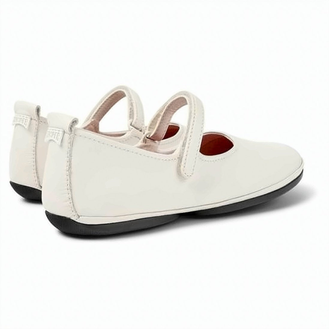 White Calfskin Flat Shoes With Rounded Toe And Secure Strap
