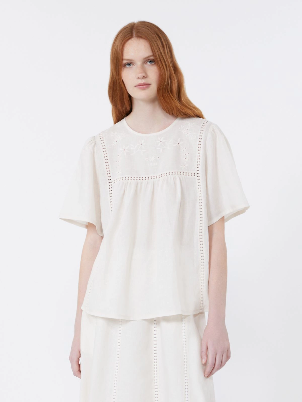 White Eyelet Embroidered Puff Sleeve Top