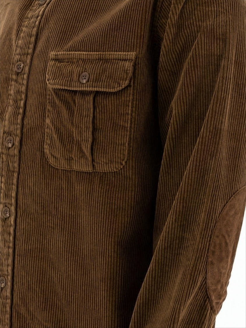 Corduroy Long-Sleeve Shirt with Classic Collar and Flap Pockets