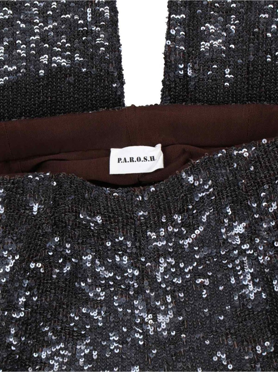 Straight-Leg Trousers With Sequined Surface