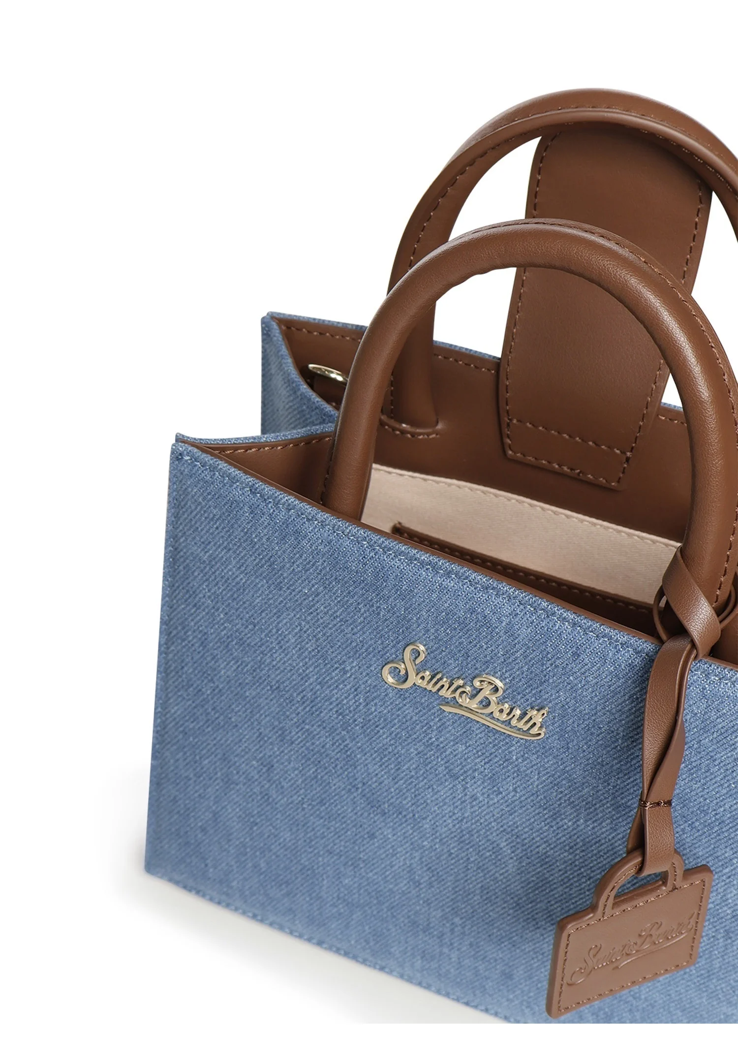 Structured Rectangular Handbag in Denim-Like Texture