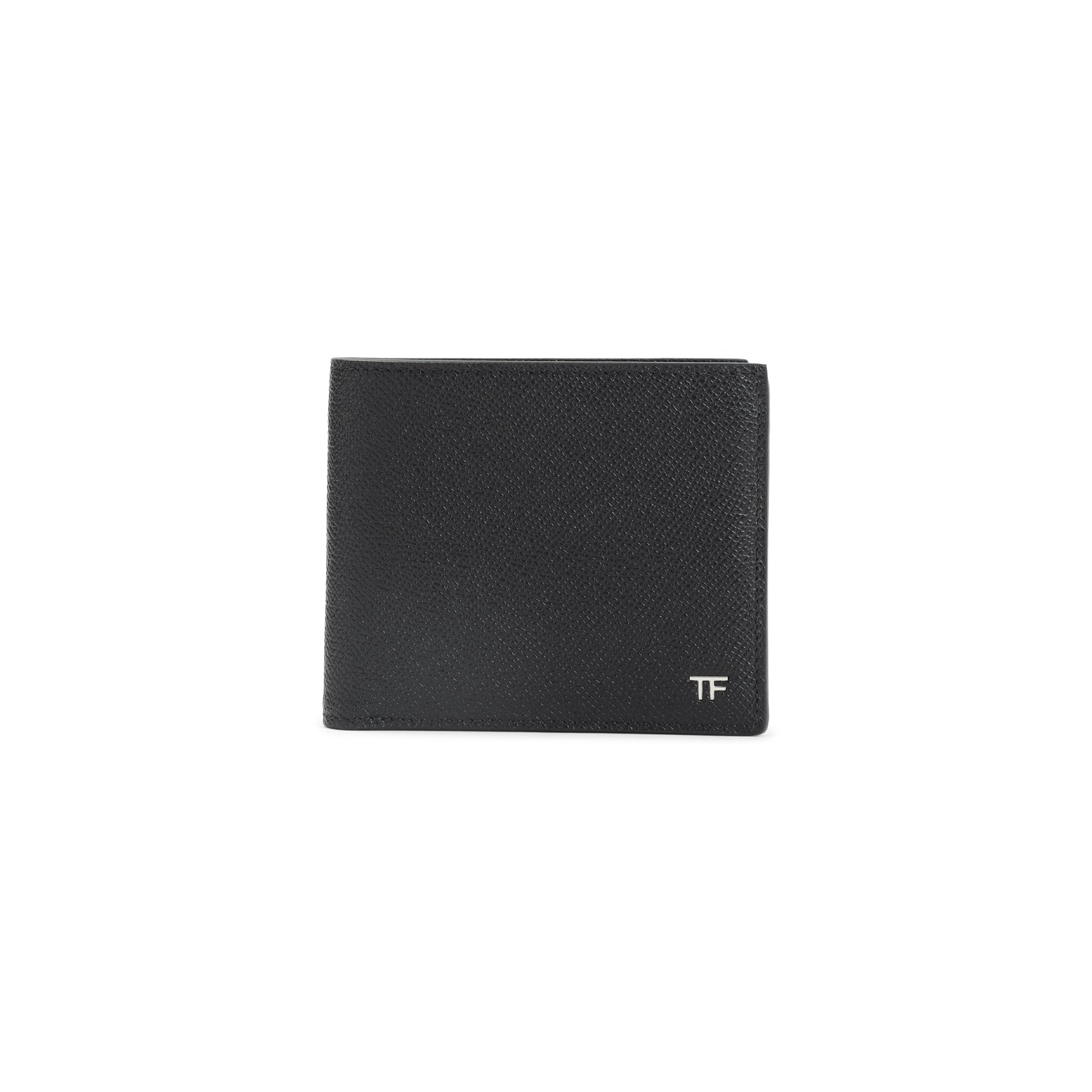 Textured Black Bifold Wallet with Silver-tone Logo
