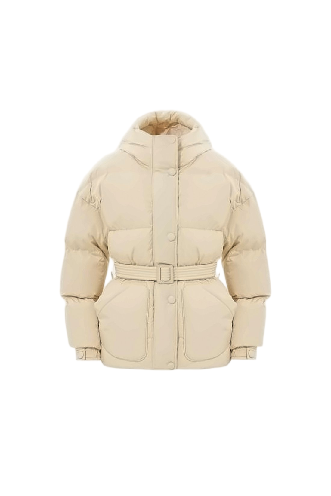 Padded Jacket with High Collar and Cinched Waist