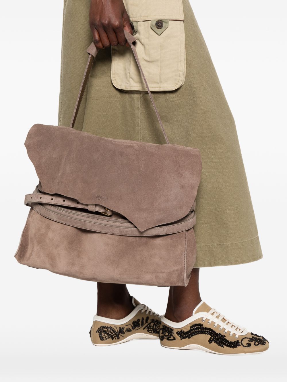 Beige Silk and Nylon Top Bag