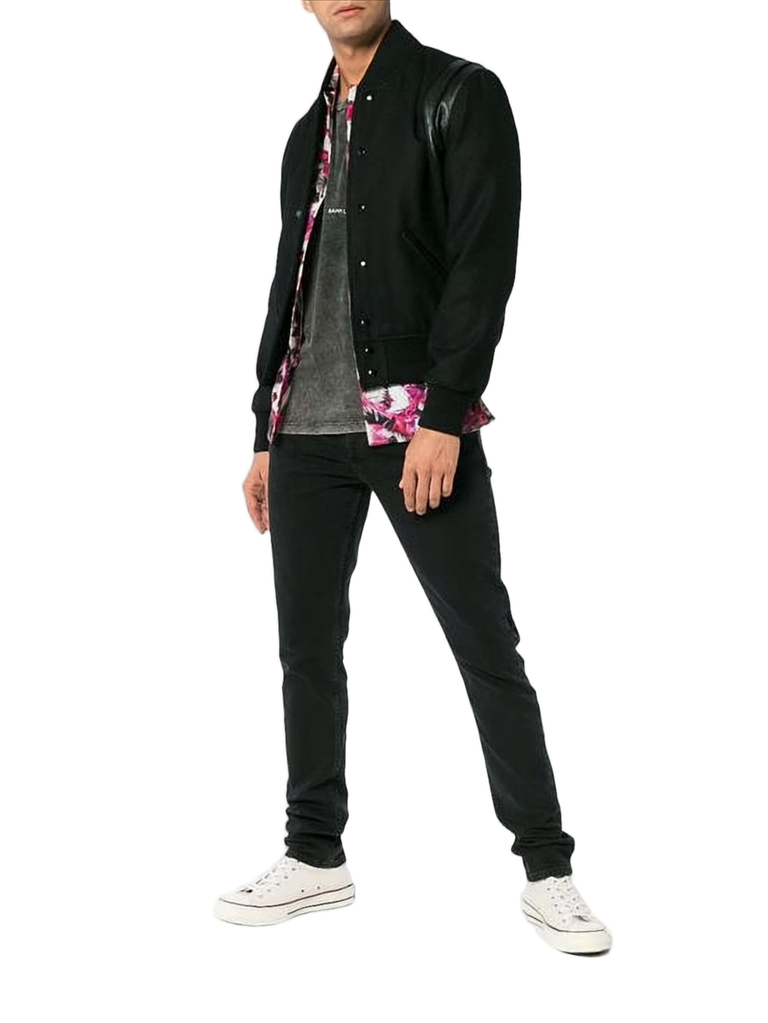 Classic Bomber Jacket with Leather Shoulder Accents