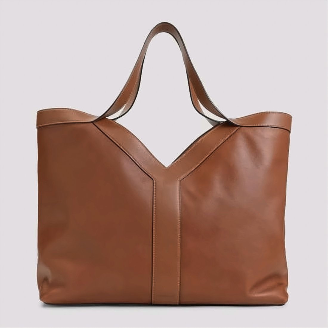 Spacious Brown Calf Leather Tote Bag